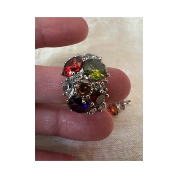 Vintage Signed NVC Colorful Rhinestone Gemstone Cocktail Ring Size 8 - Picture 7 of 10